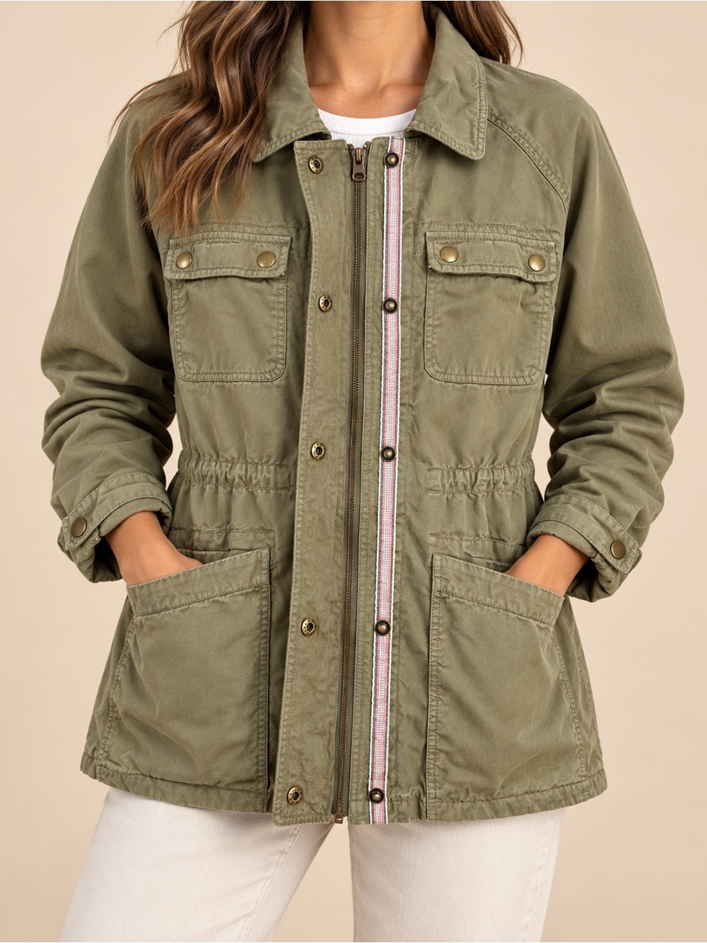 Carbon2Cobalt Women L Olive Utility Field Jacket Military Gorpcore Safari